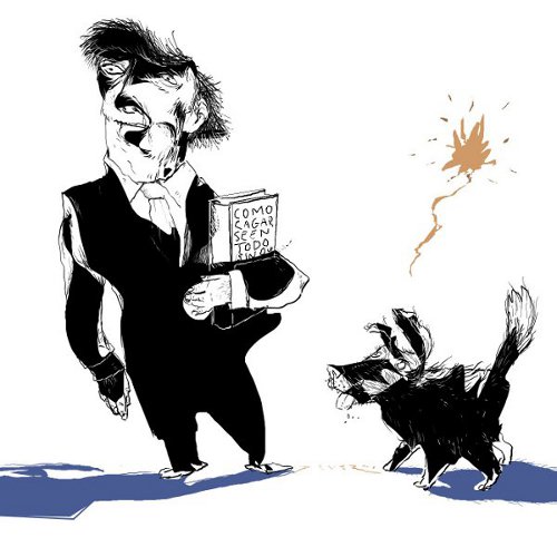 Le type s'est mis un vêtement, et fermement a serré le livre contre leur poitrine. Il a levé le menton et lui a dit au chien